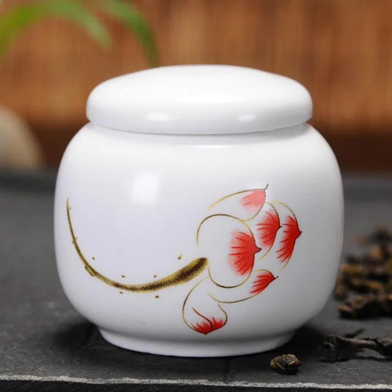 Procelain Tea Box Tea Caddy Canister Sealed Storage Green Tea Jar Floral Pattern Chinese Style Ceramic Crafts Kichen Teaware