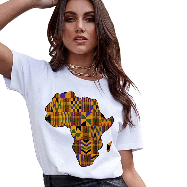 Mode Asthetischen Cartoon Afrika Print T shirt 90s Niedliche T shirt Top Frauen Kurzarm Einfache Kleidung Dame Tops T shirts T Shirt AliExpress
