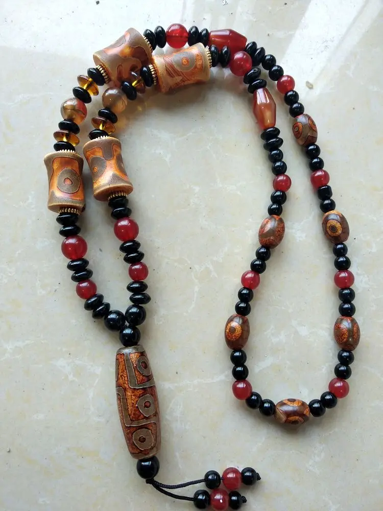 Mysterious Tibetan Dzi Bead Amulet 9 Eyes Pendant 3 Eyes Bead Hanging Agate Blessing Necklace **