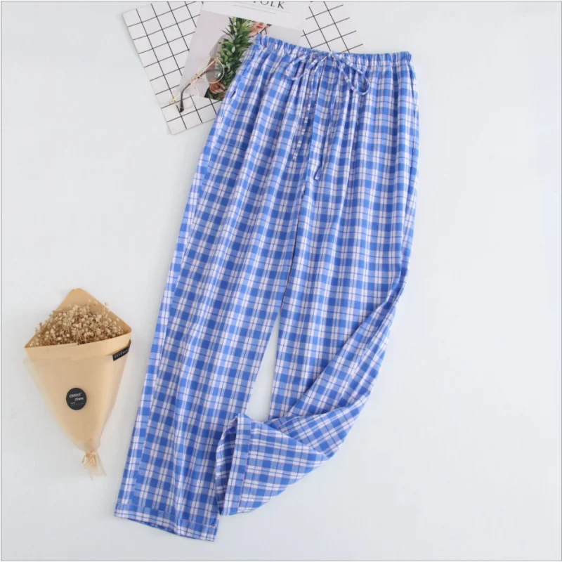 Spring Autumn Men 100% Cotton Sleep Pants Male Top Quality Trousers Men Casual Loose Plaid Home Pants Plus Size Pantalone XXXL