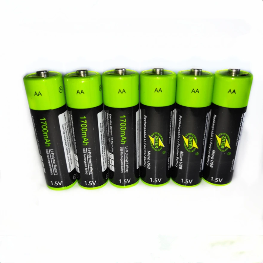 

6pcs/lot Hot sale ZNTER AA Rechargeable Battery 1.5V AA 1700mAh USB Charging Lithium Battery Bateria without Micro USB Cable