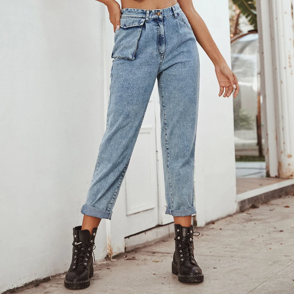 High Waist Women Loose Straight Leg Jeans Baggy Vintage Long Pants Boyfriend Cargo Denim Trousers Street Snowflake Pantacourt