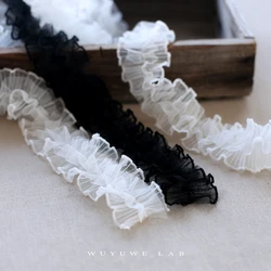 2M High Quality White Black Pleated Mesh Lace Ribbon Fabric Lace Trim DIY Embroidered for Sewing Craft Decoration 5cm Width