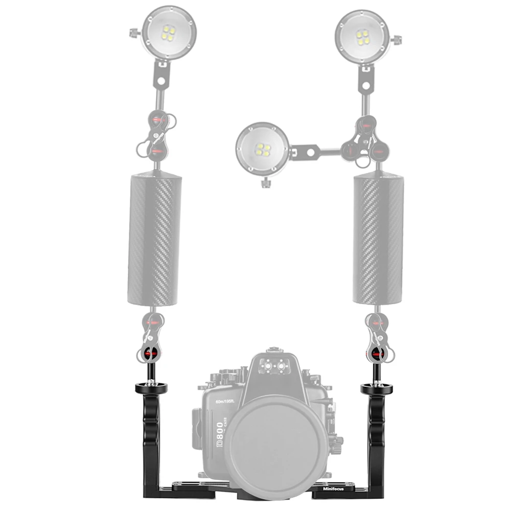 Plateau en aluminium à double poignée pour plongée, boîtier de caméra sous-marine, boîtier étanche, bras lumineux, support de pince avec boule de 1 pouce