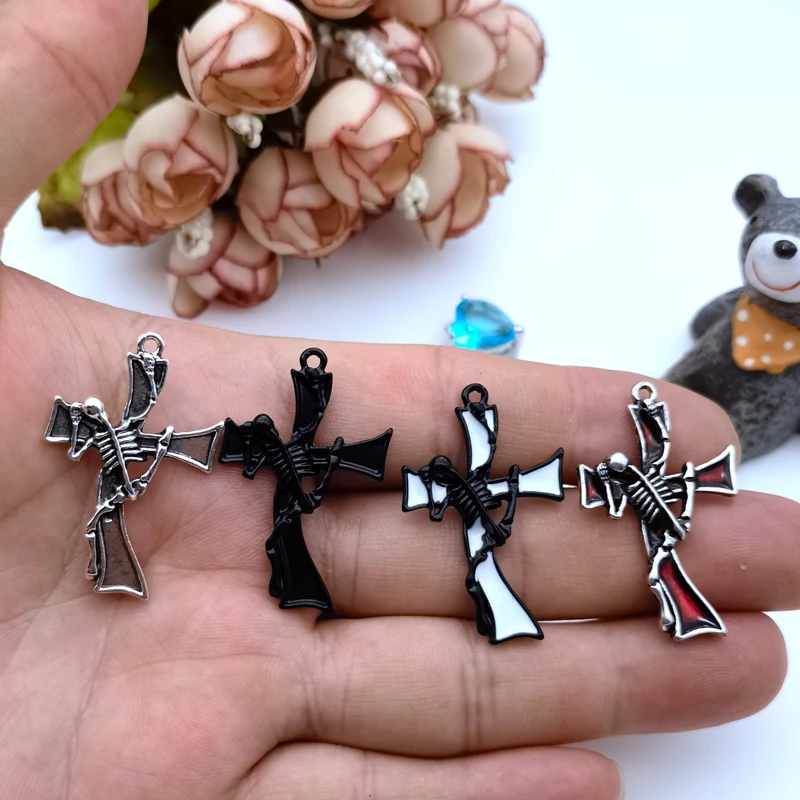 5 Pieces of 36x23mm 4 Color Skeleton Cross Alloy Handmade Bracelet Earrings Necklace Accessories Survival DIY Pendant