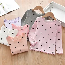 Girls Spring Autumn New Bottoming Shirts Children's Long-sleeved T-shirts Korean Style Love Pattern Baby Inside Tops In Winter