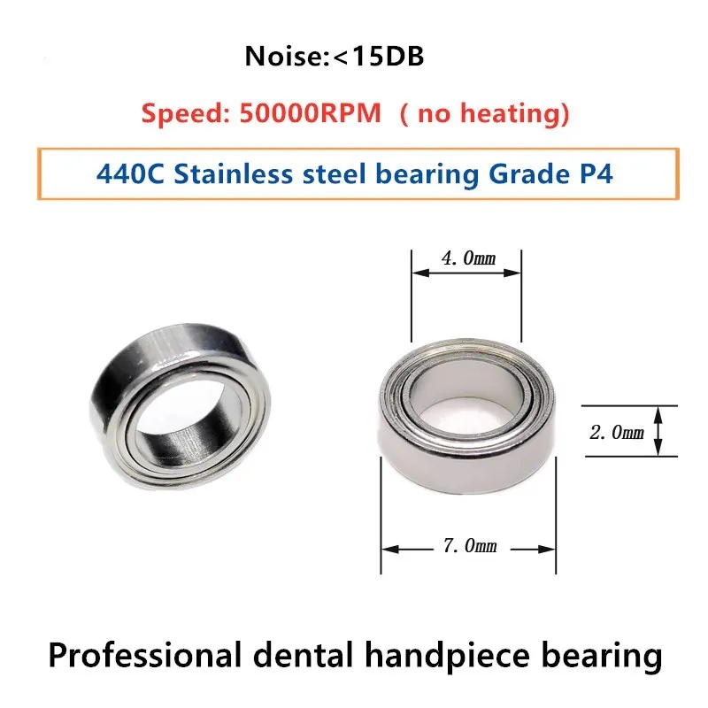 10pcs P4 Dental Handpiece bearing SMR74 4*7*2mm stainless steel bearings 50000rpm no heating for 20：1 implant machine