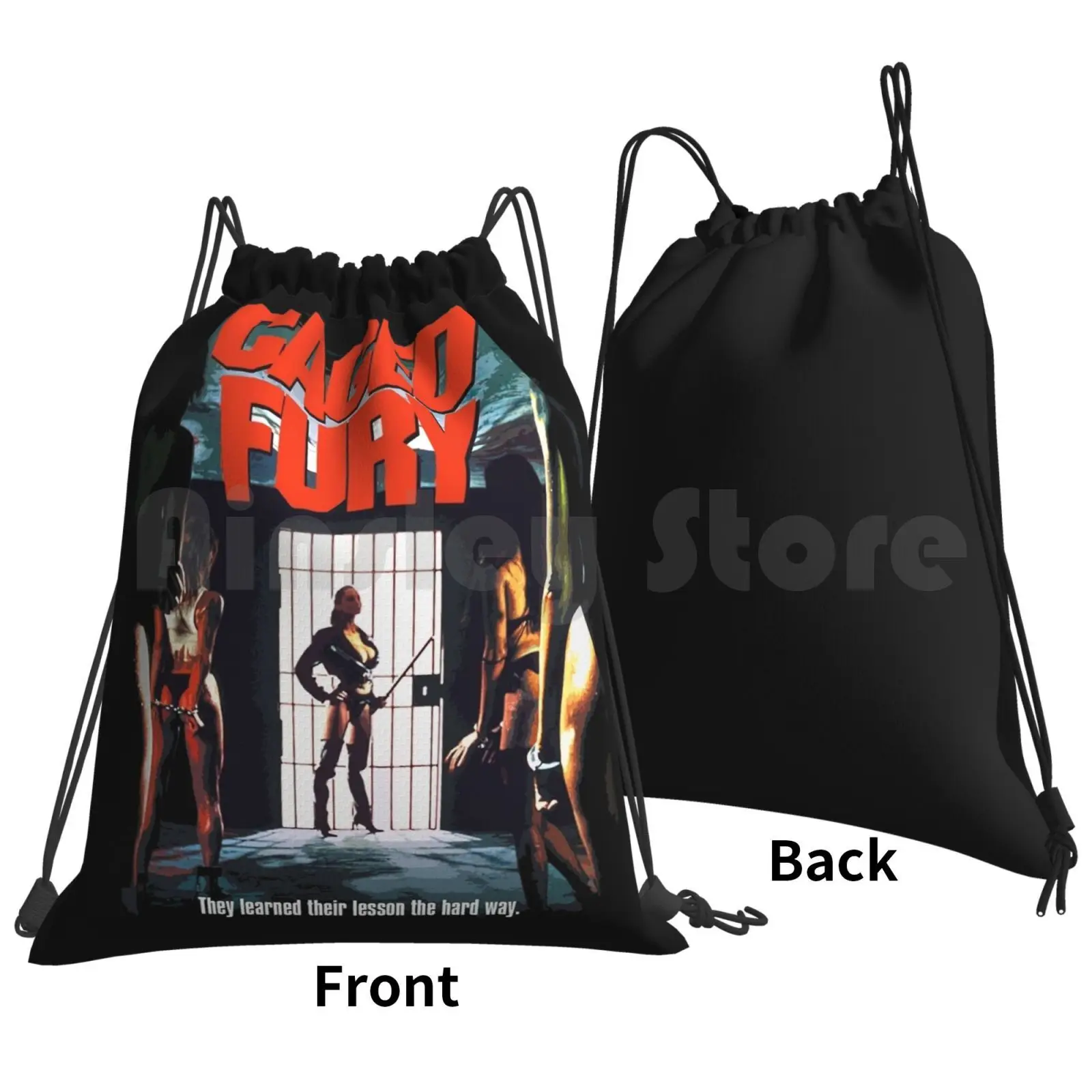 Caged Fury Backpack Drawstring Bag Riding Climbing Gym Bag Vintage Retro Vintage Movies 80s 80s Movies Exploitation