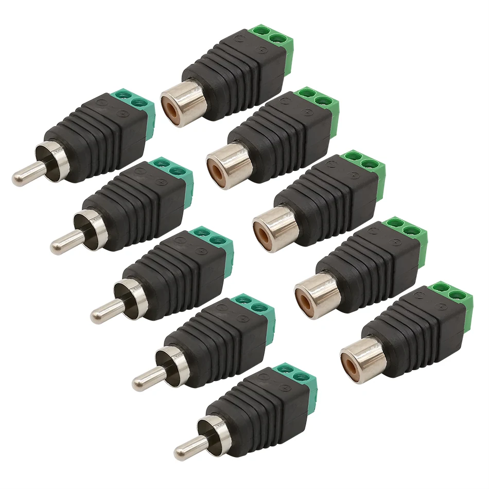 

10Pcs RCA Male Female Adapter RCA Plug Jack To Screw Terminal Block Solderless Cable Connector CCTV AV Audio Video Speaker