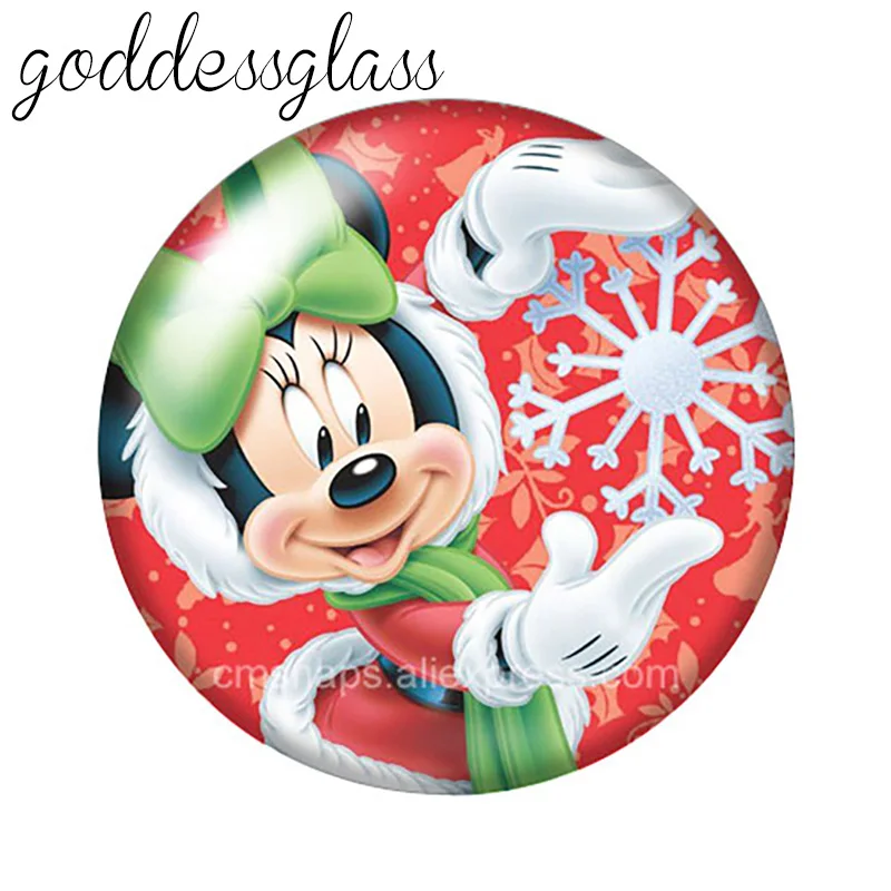 Disney Christmas style Mickey Minnie Princesses 10pcs Round photo glass 18mm snap buttons for 18mm snap bracelets jewelry