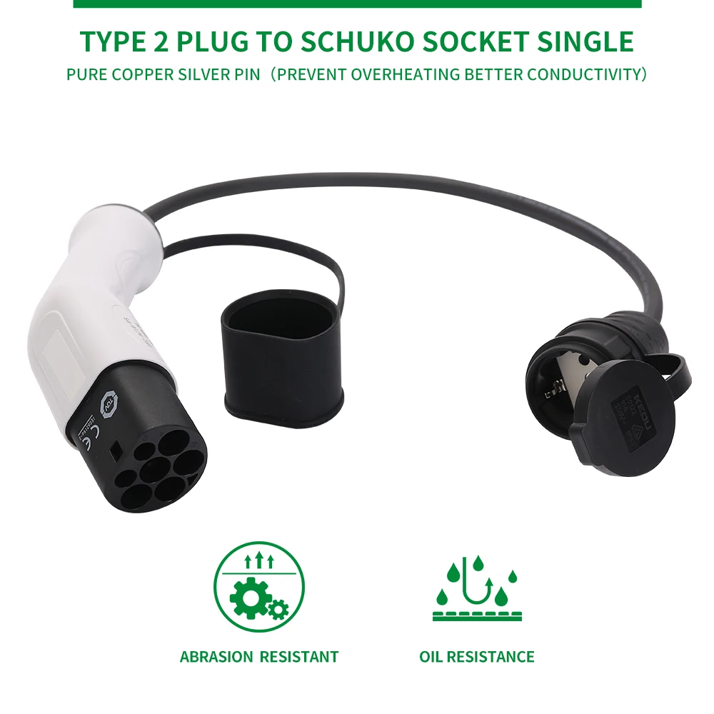 Vope2-Adaptateur pour station de recharge de voiture électrique, prise latérale vers prise schuko, développement EV, type 2, 16A