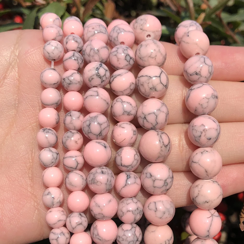 4/6/8/10/12mm Natural Gem Stone Pink Howlite Turquoises Stone Beads Bracelet Fit Diy Charm Beads For Jewelry Making 15''