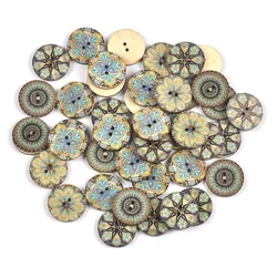 50Pcs 25mm bottoni in legno stampati Vintage per Scrapbooking artigianato fai da te abbigliamento da cucito abbigliamento per bambini abbellimento forniture c2910