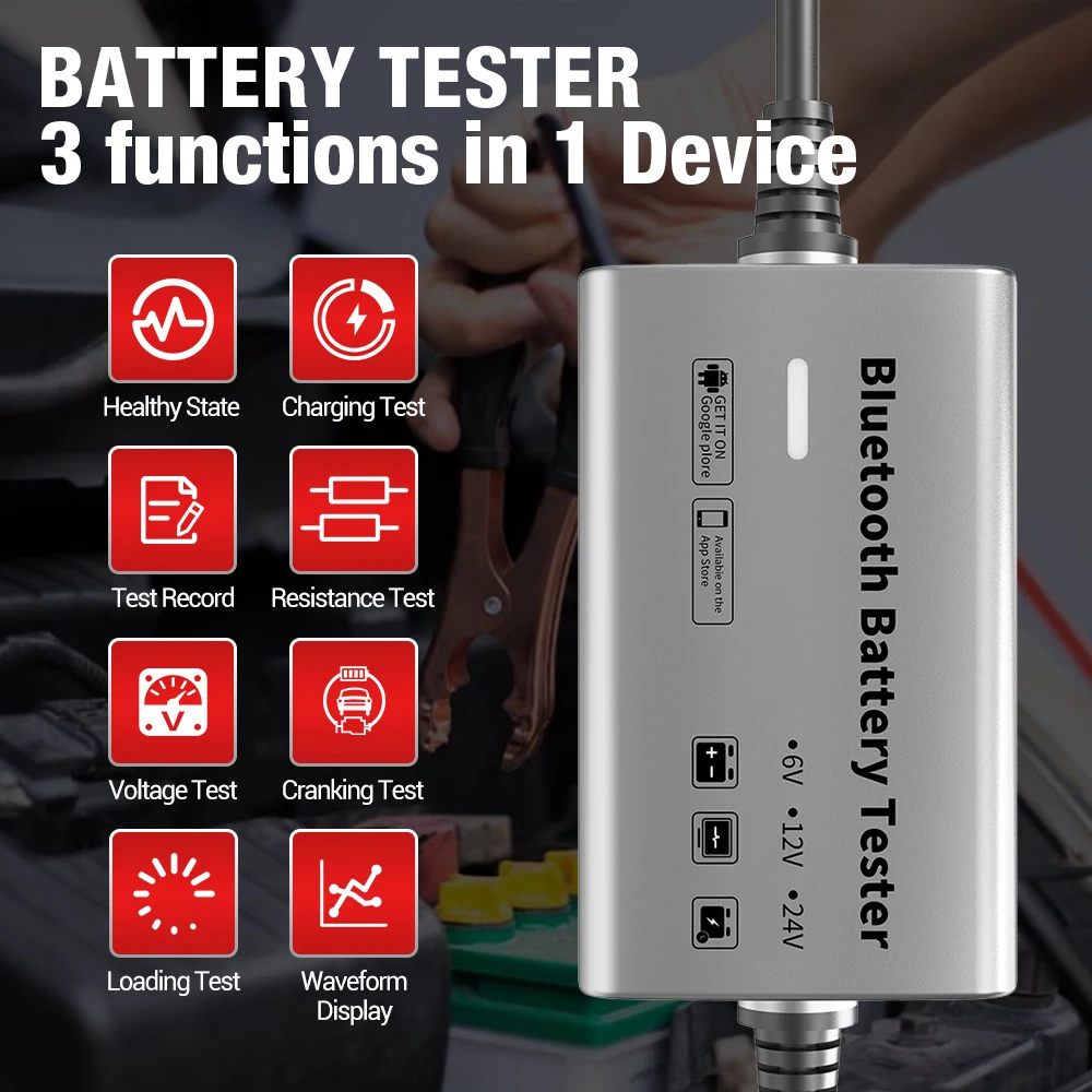 Kingbolen BM500 Wirless BT Battery Tester for 6V Motorcycle 12V Car Battery Tester 24V Truck Scanner Cranking Test Battery Tool