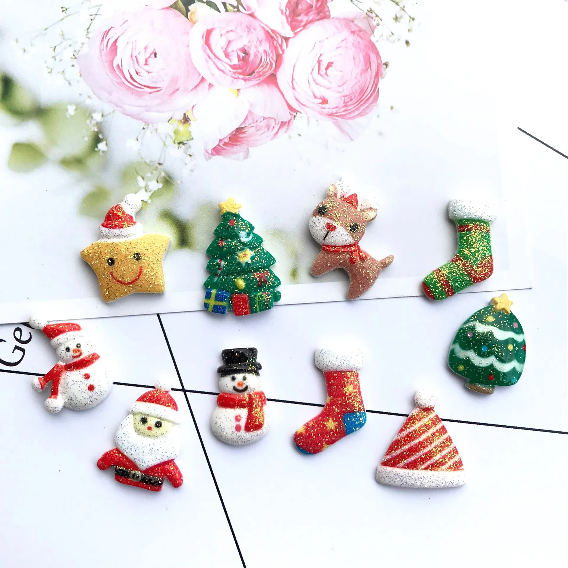 10pcs Resin Christmas Charms for Slime DIY Polymer Filler Addition Slime Accessories Toys Modeling Clay Kit for Children