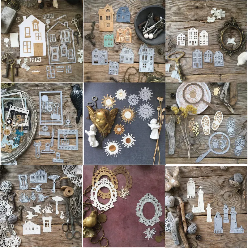 منزل القرطاسية سوان الرجعية مرآة خشبية جديدة المعادن قطع قالب يموت يموت الديكور خلفية سجل القصاصات تحية Diy بها بنفسك بطاقة