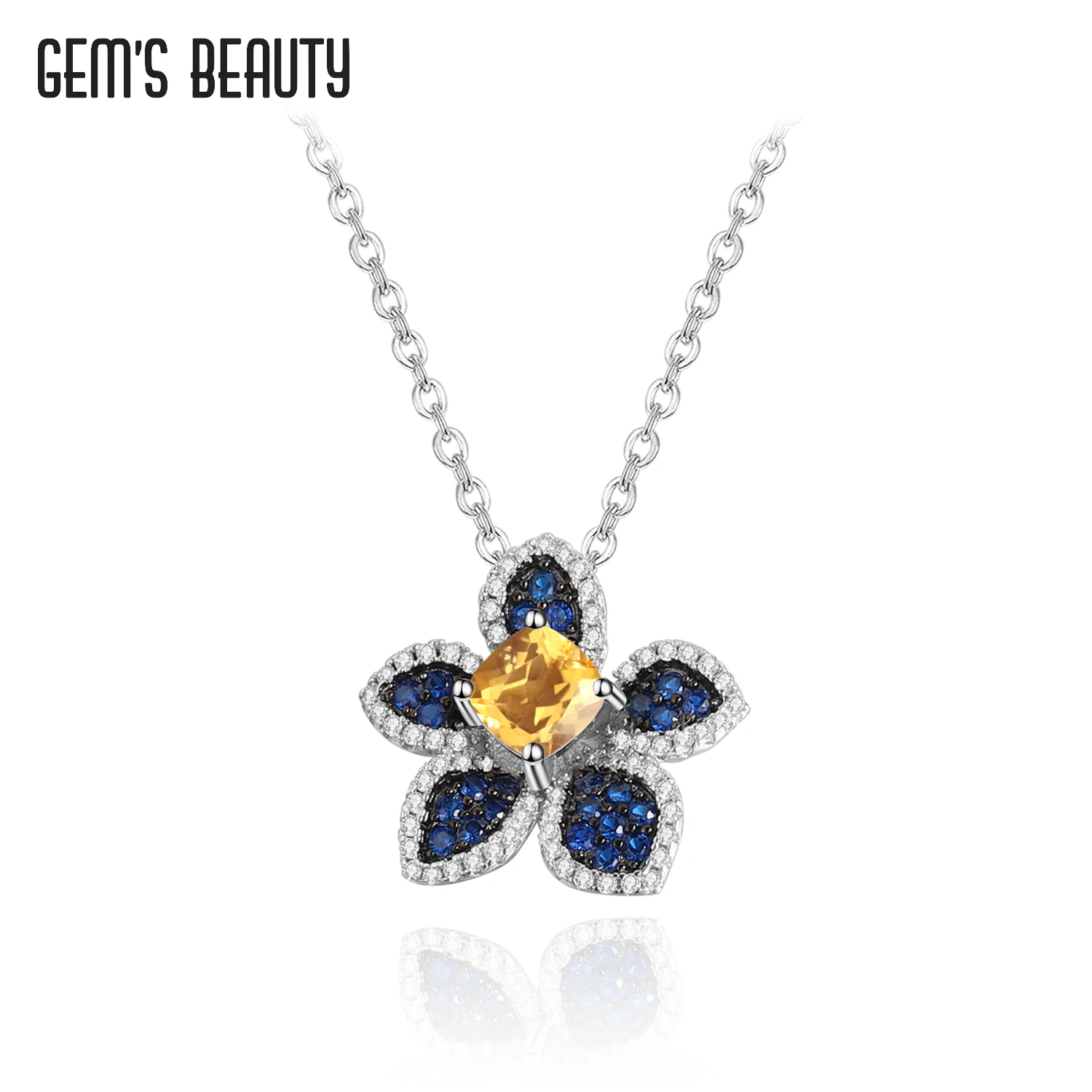 Gem's Beauty 925 Silver Blue Witch Pendant Necklaces Natural Citrine Vintage Pendant Necklaces For Women Fine Jewelry