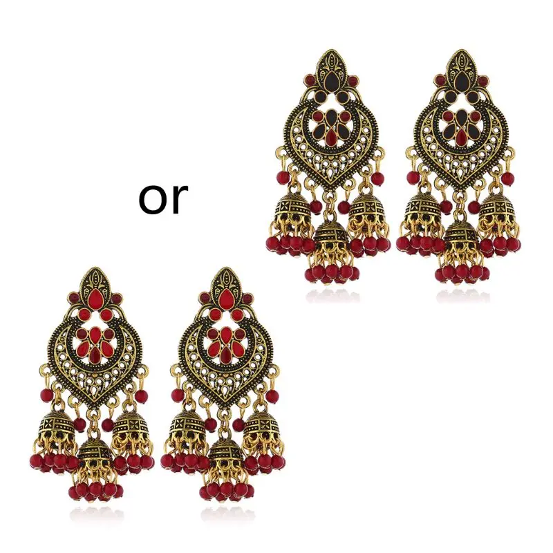 Retro Indian Bollywood Kundan Jhumka Jhumki Drop Earrings Gypsy Fashion Jewelry