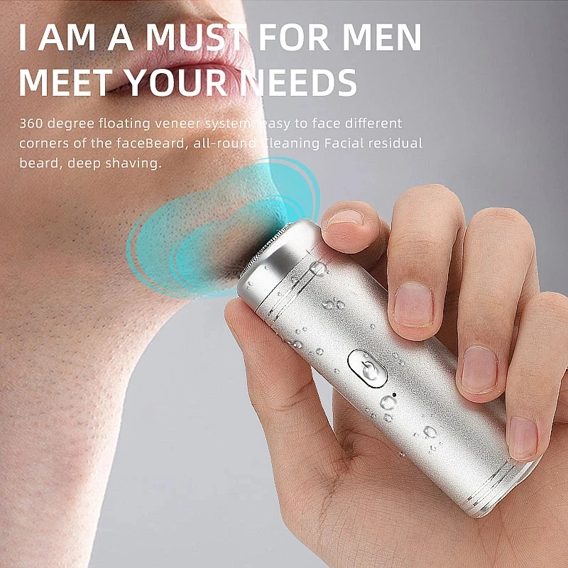 USB Rechargeable Painless Portable Metal Body 360° Facial Hair Trimmer Cutting Machine  Electric Beard Shaver Razor For Men