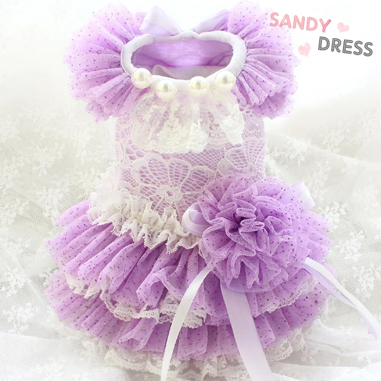 

HANDMADE Fashion Design Dog Dress Pet Clothes Cat Light Graceful Purple Soft Yarn Kitten Holiday Party Traveling Poodle Puppy