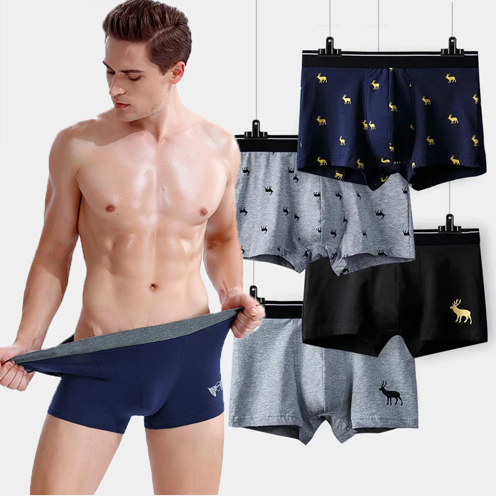 Boxer Shorts Cotton Print Underwear Men Boxershorts Cotton Men\'s Panties Male Underpants Mid Waist Breathable Boxershorts Long