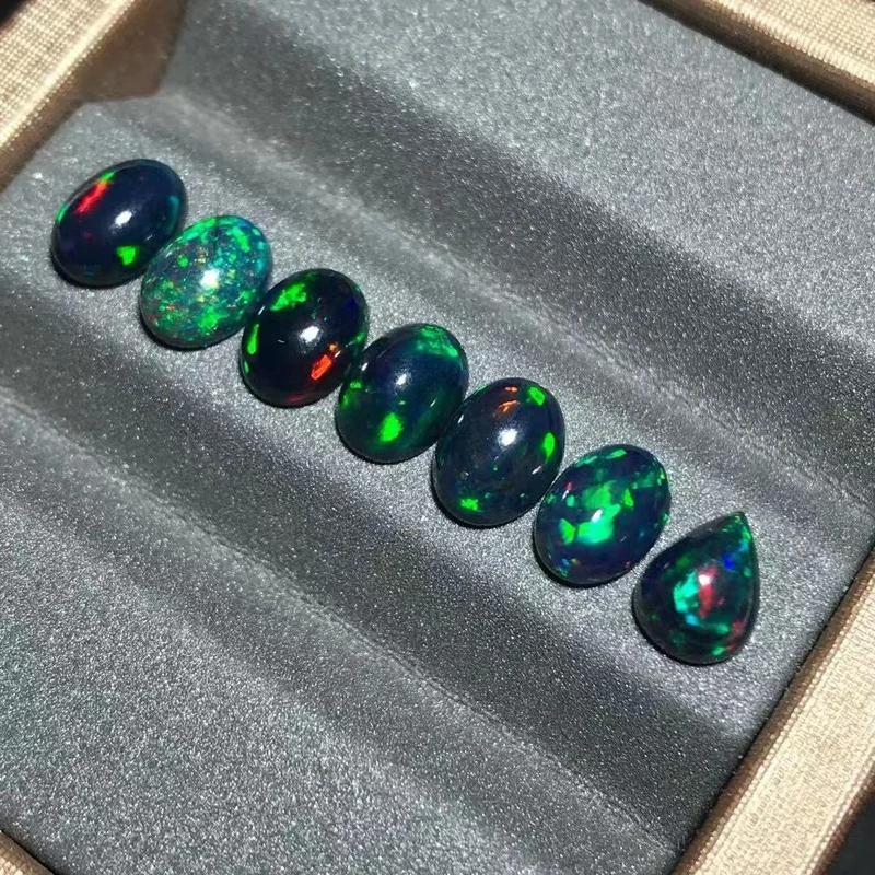 Black Opal Stone Loose Beads Gemstones Oval Shape Flat Base Natural 6*8mm Gemstone for Jewelry Making DIY Precious Stones