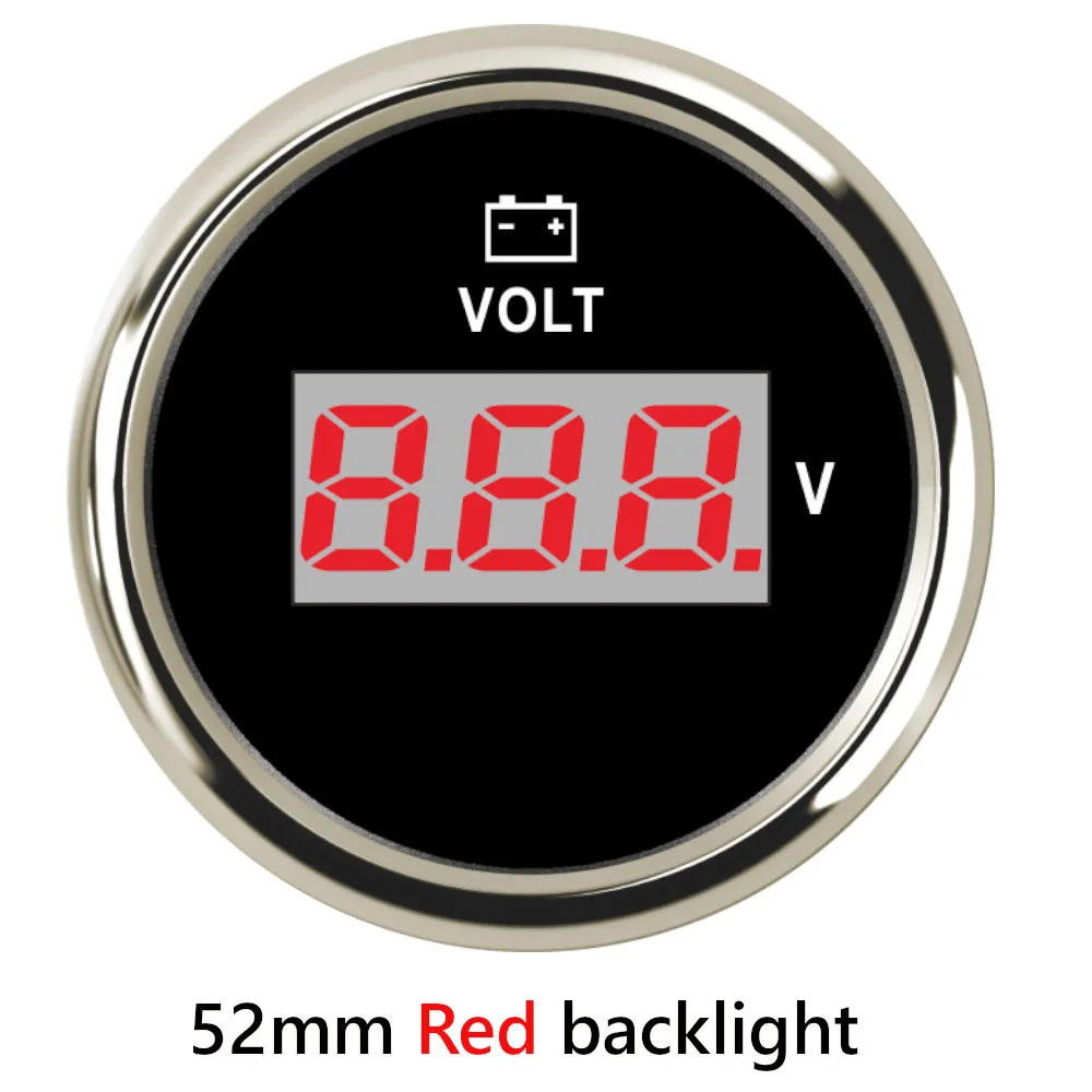 Digital Voltmeter Volt Gauge Meter 52mm Boat Voltage Meters Marine Car Truck Motorcycle Volt Indicator Red Backlight 12V 24V