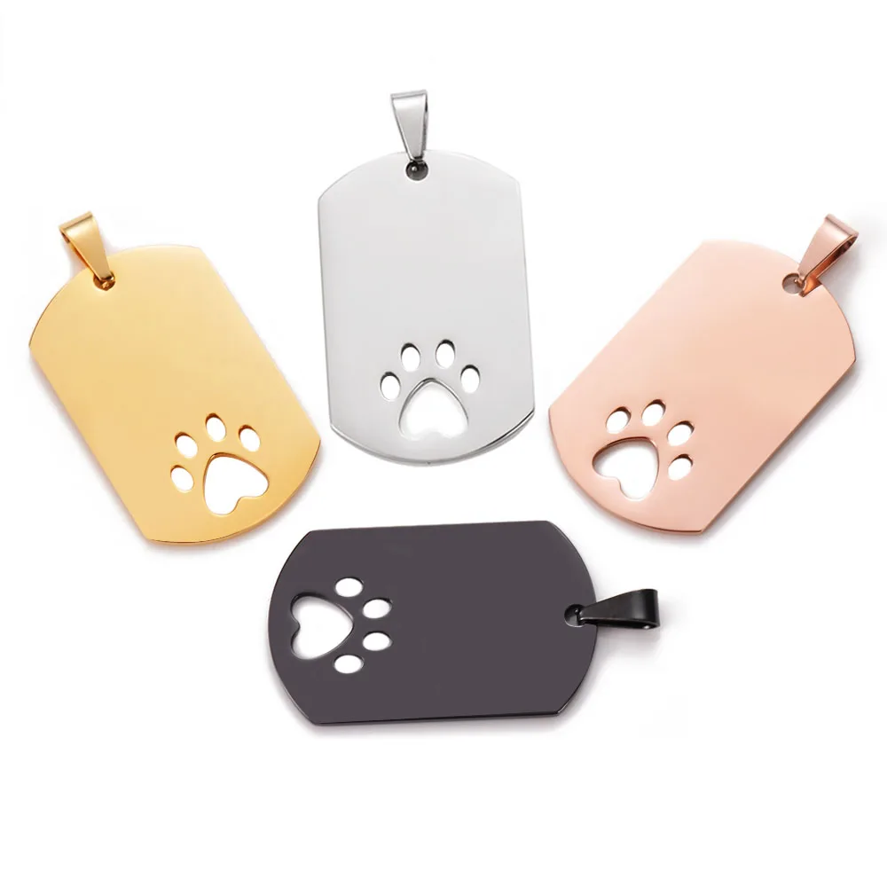 5Pcs/Lot Personalized Mirror Polished Stainless Steel Hollow Pet Blank Tag For Cat Puppy Dog Pendant Jewelry Wholesale