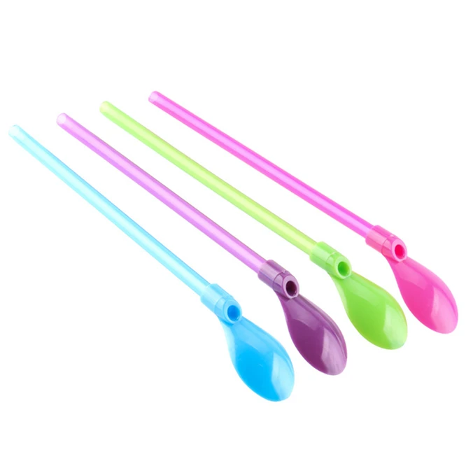 100PCS Creative Spoon Straws with spoon Drinking straw Bar Pub Slush Puppies Straw Useful Home Party For Juice Smoothie Bar tool