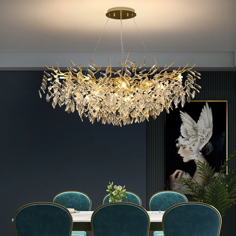 Luxury Crystal Chandeliers Gold for Dining Room Nordic Pendant Light Living Room Hanging Lamp Large Lighting Decorative Lamps