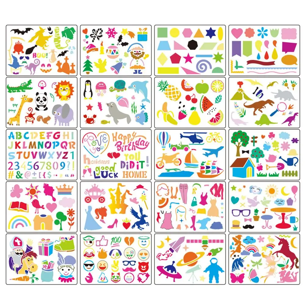 

20pcs Kids Drawing Template Set Art Tool Painting Stencil Rulers Drawing Color Board Children Painting Learning Education Aids