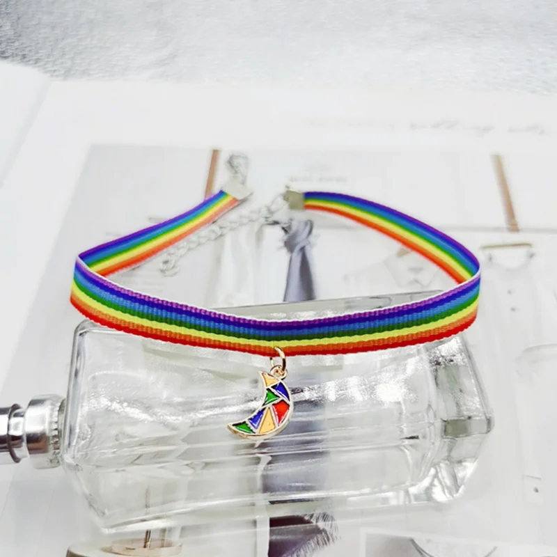 Charm Rainbow LGBT Choker Necklace for Women Couple Water Drop Moon Pendant Clavicle Chain Couple Lover Friendship Jewelry