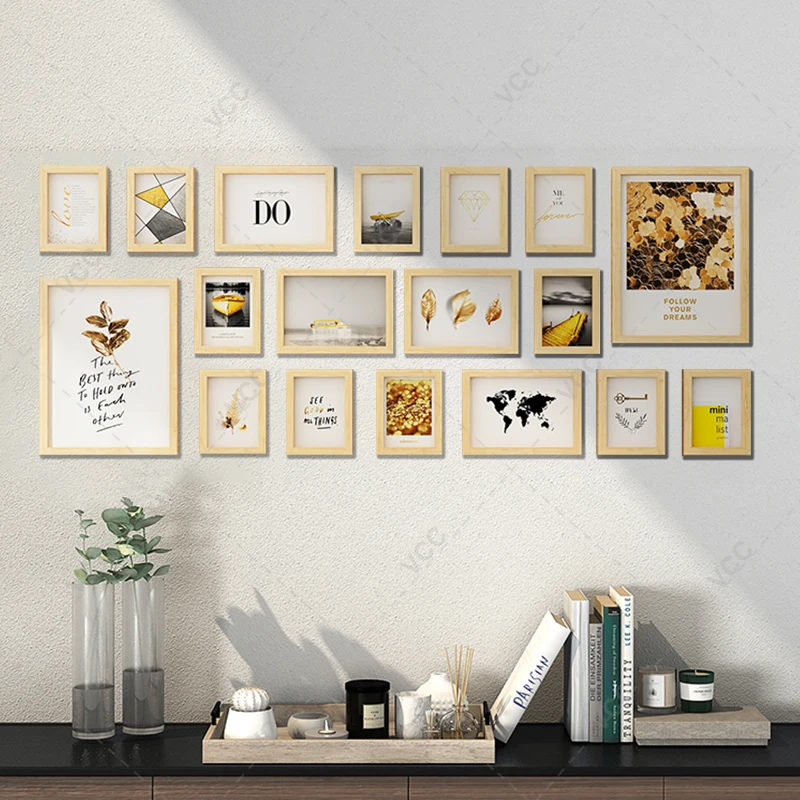 18Pcs Natural Wood Picture Frames For Wall Hanging Classics Wall Art Photo Frame For Living Room Decoration Gifts Home Decor