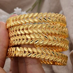 4pcs/Lot Luxury Design 24k Dubai Gold Color Bangles For Women Jewelry African Bracelets Ornament Bridal Wedding Gifts