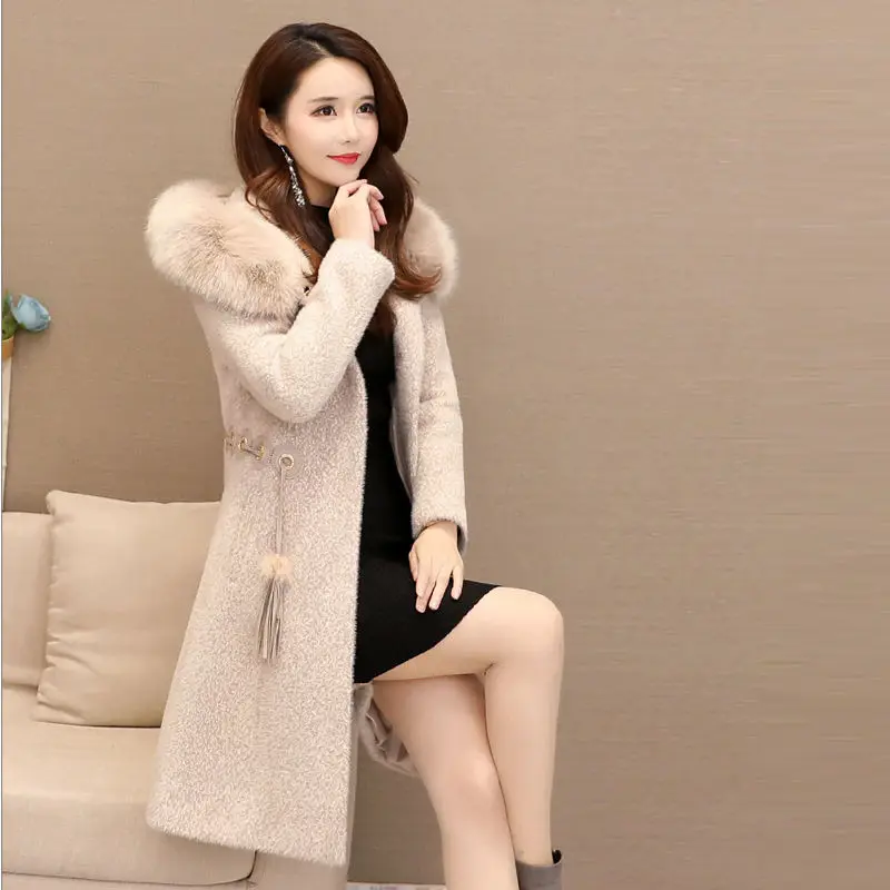 Women\'s Woolen Coat 2022 New Female Winter Jacket Femme Imitation Mink Thicken Keep Warm Wool Coats Mom Woolen Overcoat A423