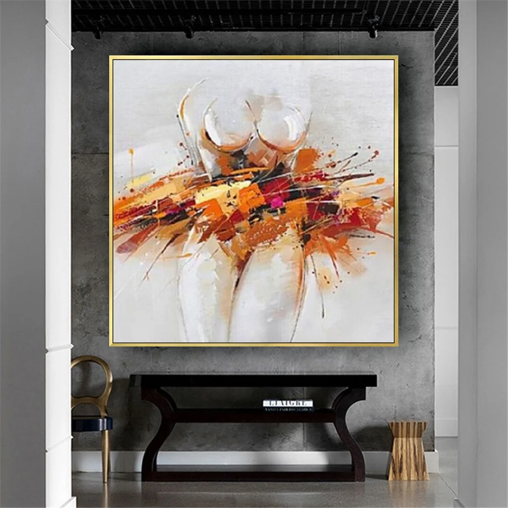 

100% Handmade Abstract Orange Nude Body Oil Painting On Canvas Artwork Picture Home Cuadros Decor New Original Girl In Skirt