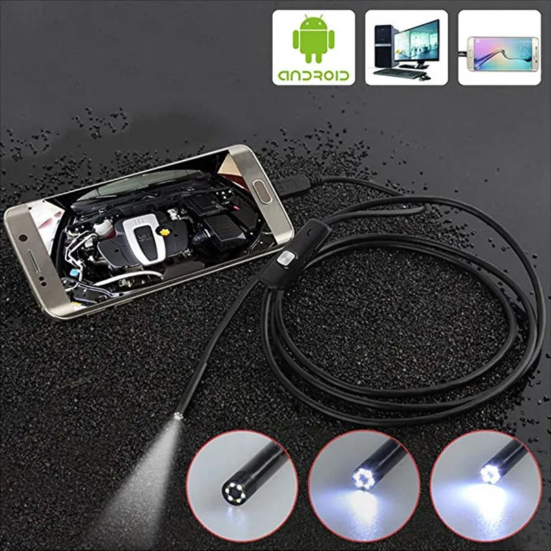Endoscope Android USB caméra Led, objectif 5.5MM 1M/2M/5M, câble souple pour Inspection, boroscope, pour téléphone PC Android