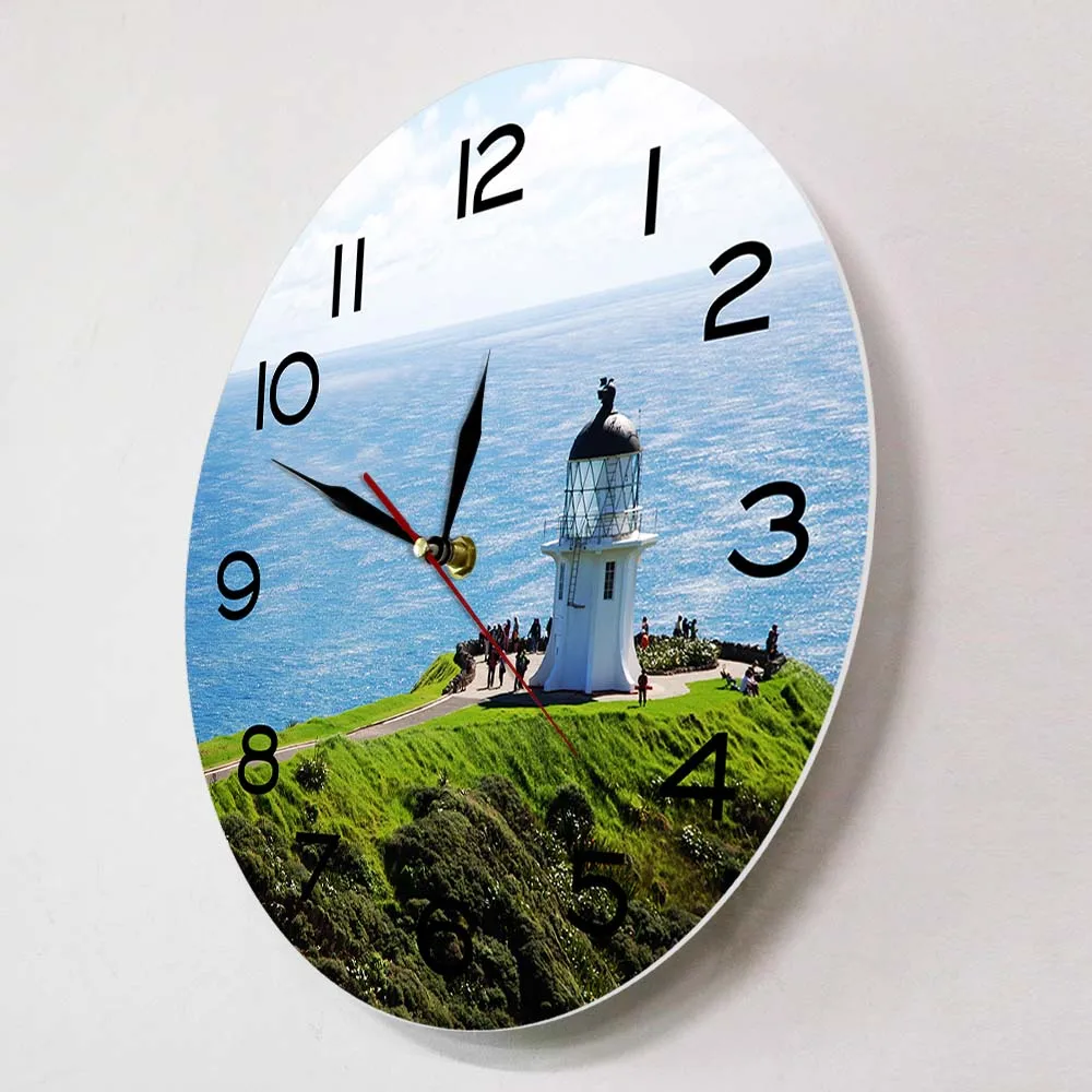 كيب رينغا المناظر البحرية المنارة الجزيرة الشمالية التصميم الحديث ساعة حائط حافة شمالية من نيوزيلندا السفر ديكور المنزل ساعة فنية