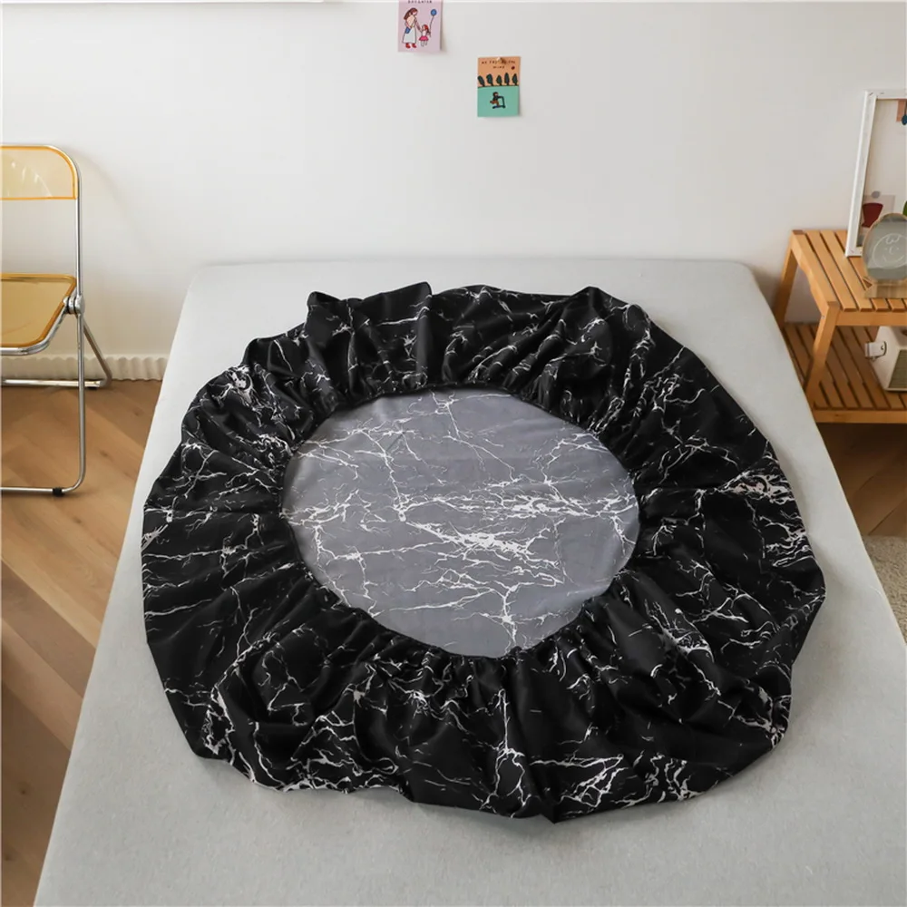 Fashion Black marble pattern Bed Fitted Sheets Sabanas Mattress Cover with Elastic Microfiber 90*200*30 120*200*30cm