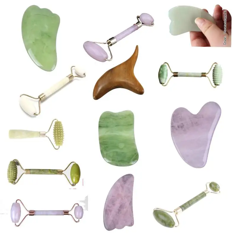 Natural Jade Stone Guasha Roller Massage Tool SPA Therapy Facial Slimming Massager Scraping Board Antistress Body Massage Roller