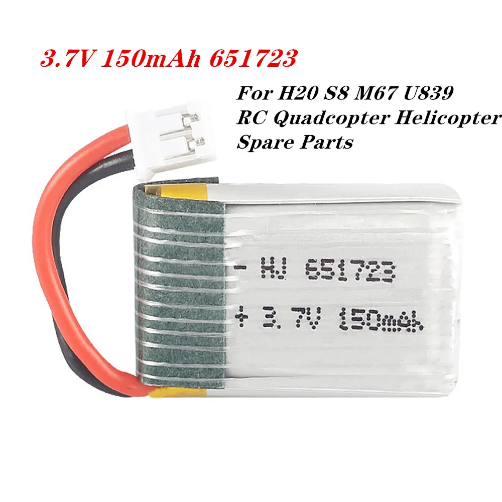 3.7V 150mah 651723 LiPo Battery For H20 S8 M67 U839 RC Quadcopter Helicopter Spare Parts With 1.25mm Plug 5/10PCS Battery Set