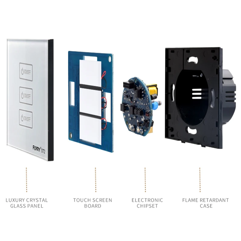 Eu Standaard 3Gang 170-240V 433 Mhz Muur Touch Schakelaar Socket Slimme Afstandsbediening Luxe Kristal Glas oppervlak Waterdicht