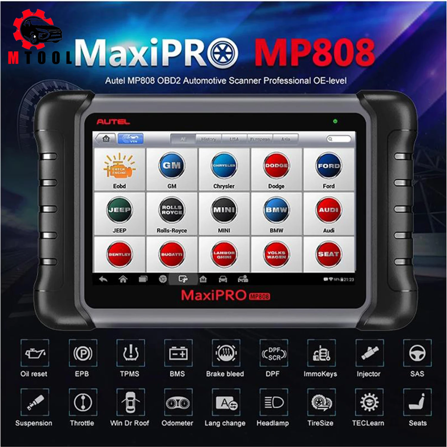 Autel MaxiPRO MP808 Diagnostic Tool OBD2 Professional OE-level OBDII Diagnostics Tool Key Coding PK Autel AP200 MK808 MK808TS