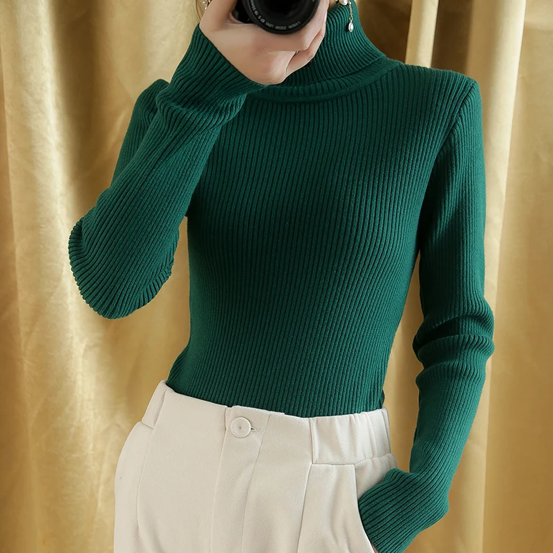 Women Pullover Cashmere Wool Sweater 2020 New Turtleneck Elasticity Sweater Female Warm Soft Basic Jumper Solid Slim Pull Femme