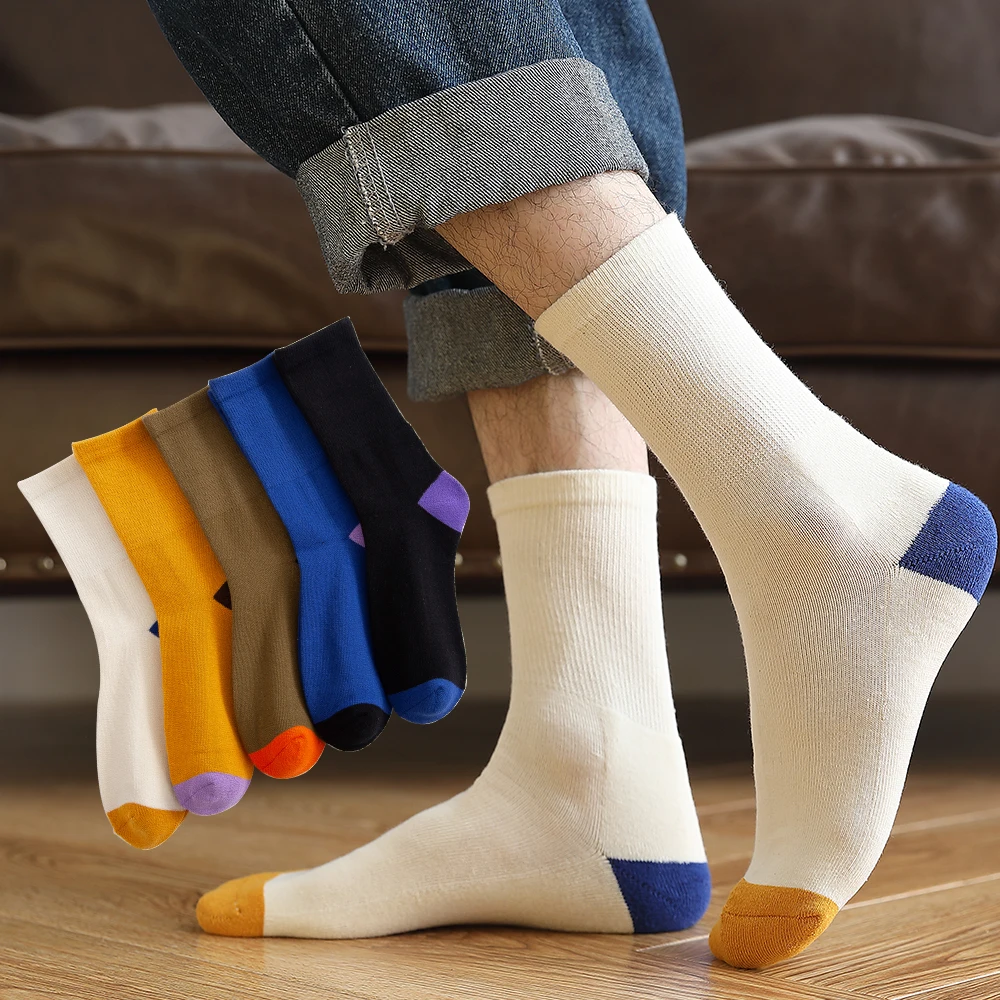 Chaussettes pour hommes, serviette épaisse, absorbant la sueur, fond en coton, mi-baril, bas de sport confortables, décontractés, automne et hiver