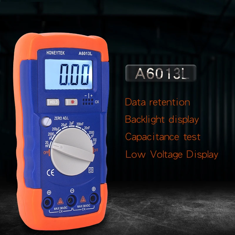 A6013L Meter Capacitance Tester 1999 Count LC With Set Of Probes Feelers 200pF-20mF Capacitor Meter Data HOLD With LCD Backlight