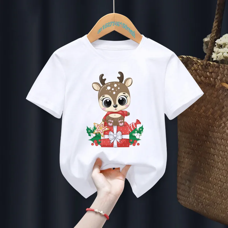 Merry Christmas penguin Cartoon Cute White Kid T-shirts Boy Animal Tops Tee Children Summer Girl Gift Present Clothes ,Drop Ship