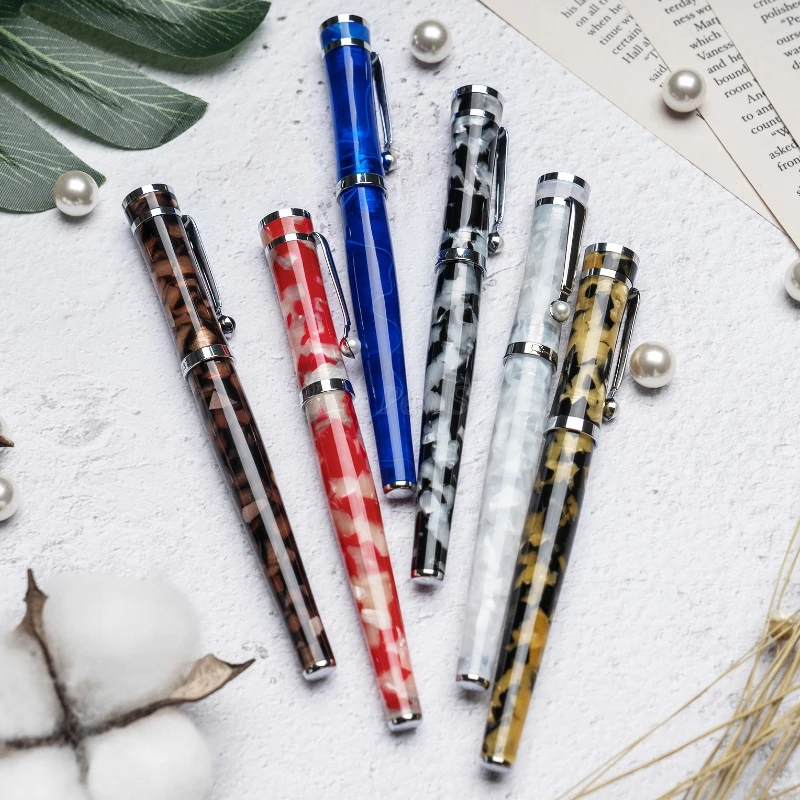 Fuliwen 2037 Marble Celluloid Ice Flower Pattern Fountain Pen F/EF Nib 0.38mm Professional Stationery Supplies Writing Tool Gift