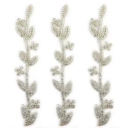 910pcs)Hand-Made Beaded Rhinestone Applique Silver & Gold Leaves Wedding Accessories WRA-1007