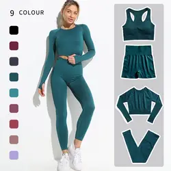 2/3/4PCS Seamless Women Yoga Set Workout Sportswear abbigliamento da palestra Fitness manica lunga Crop Top Leggings a vita alta tuta sportiva 2021